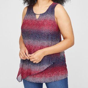 Catherines Tie Dye Mesh Keyhole Tank Red White Blue Dot NEW 3X Petite
